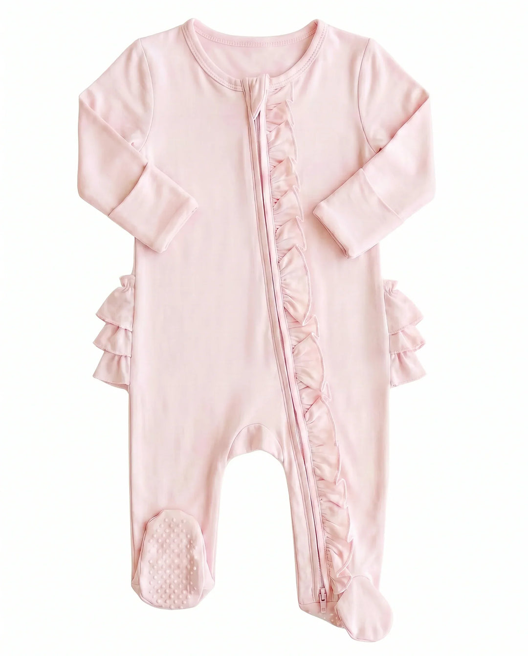 Solid Color Zipper Ruffle Footie