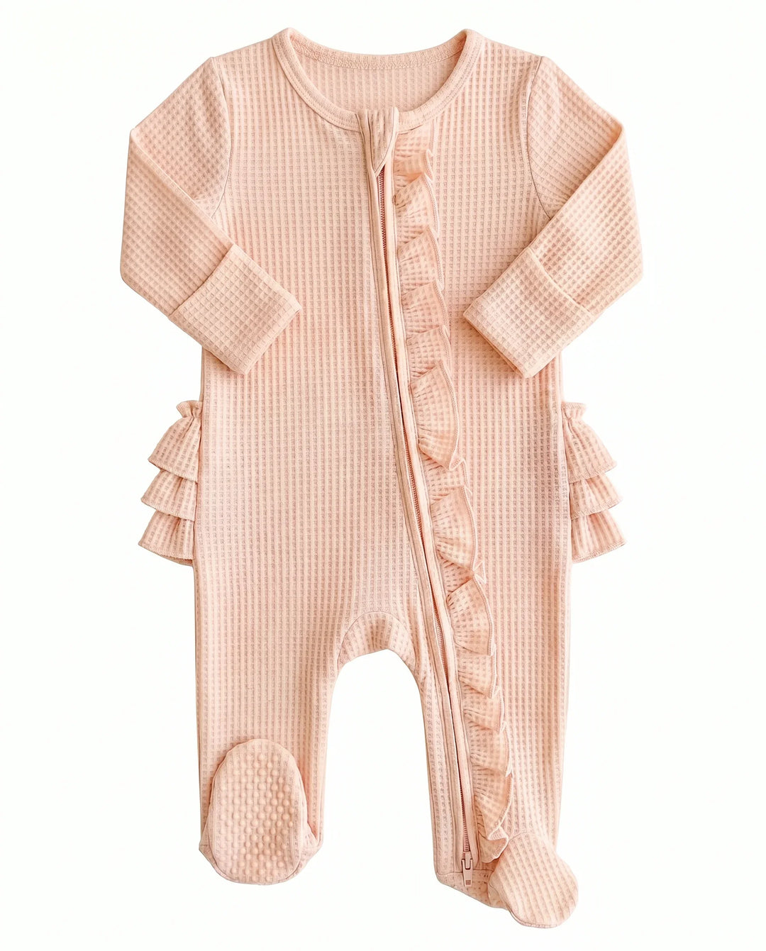 Waffle Zipper Ruffle Footie