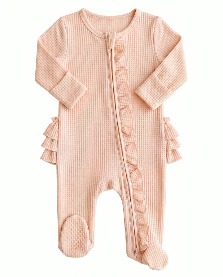Waffle Zipper Ruffle Footie