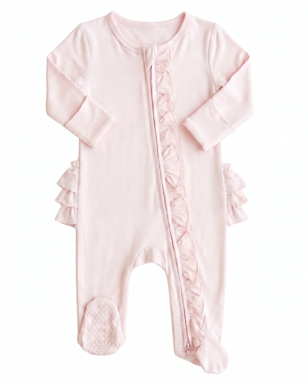 Solid Color Zipper Ruffle Footie