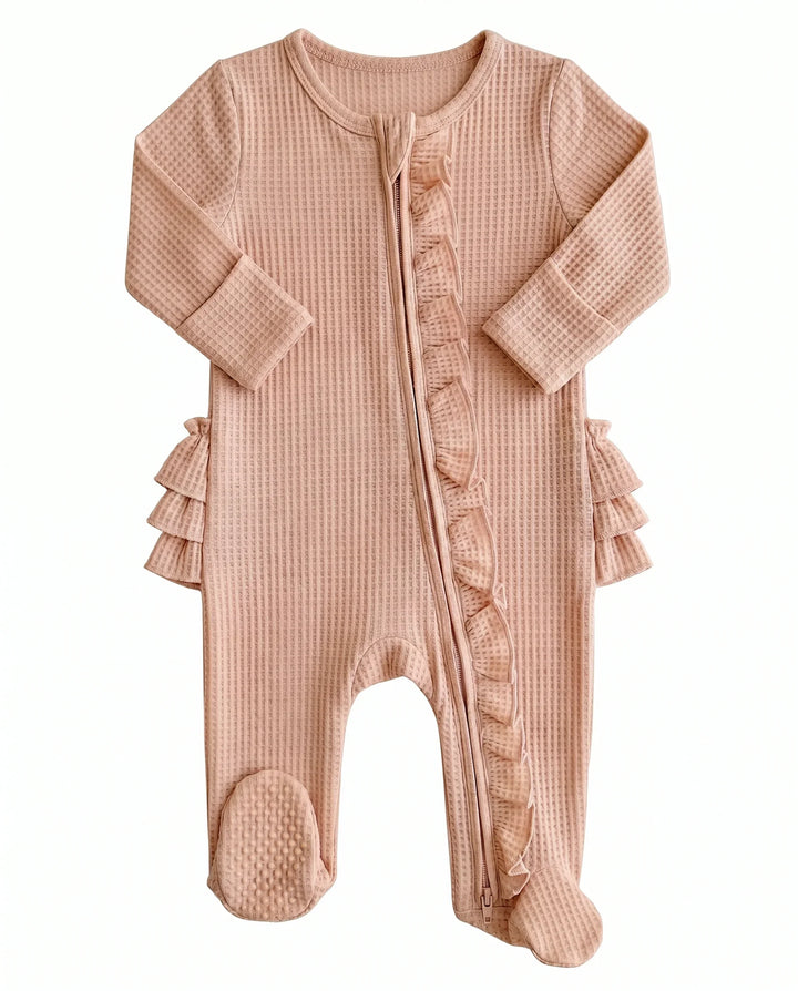 Waffle Zipper Ruffle Footie