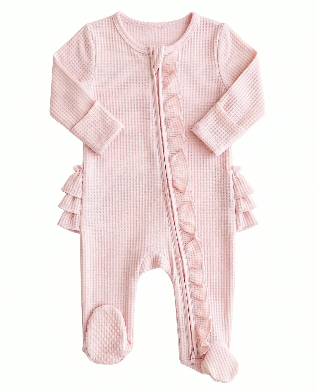 Waffle Zipper Ruffle Footie
