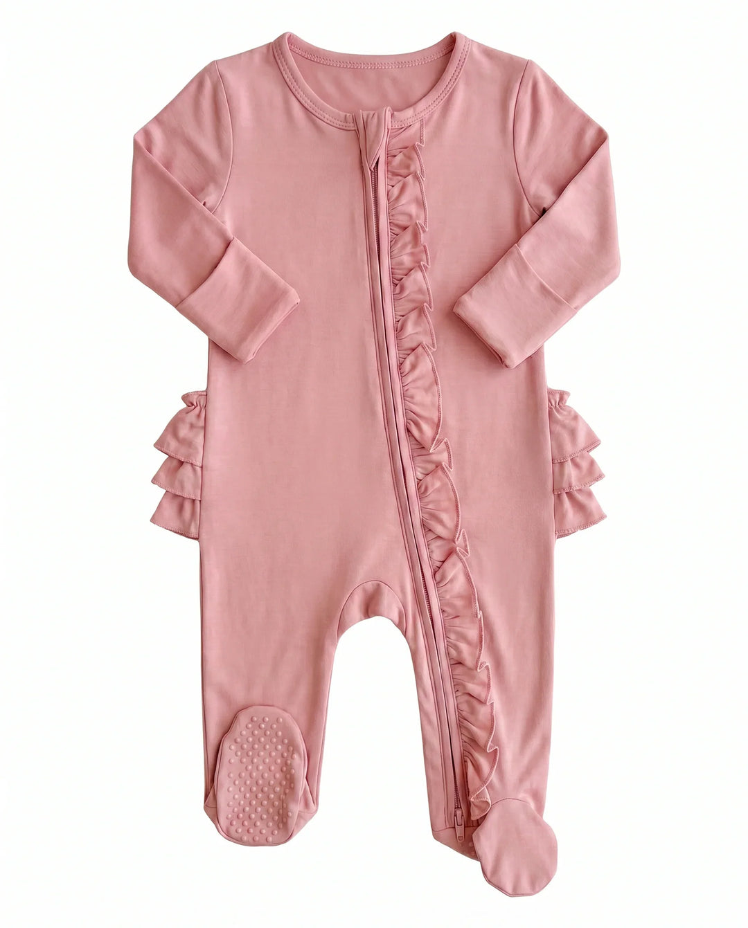 Solid Color Zipper Ruffle Footie