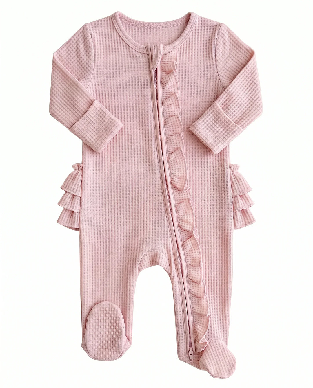 Waffle Zipper Ruffle Footie