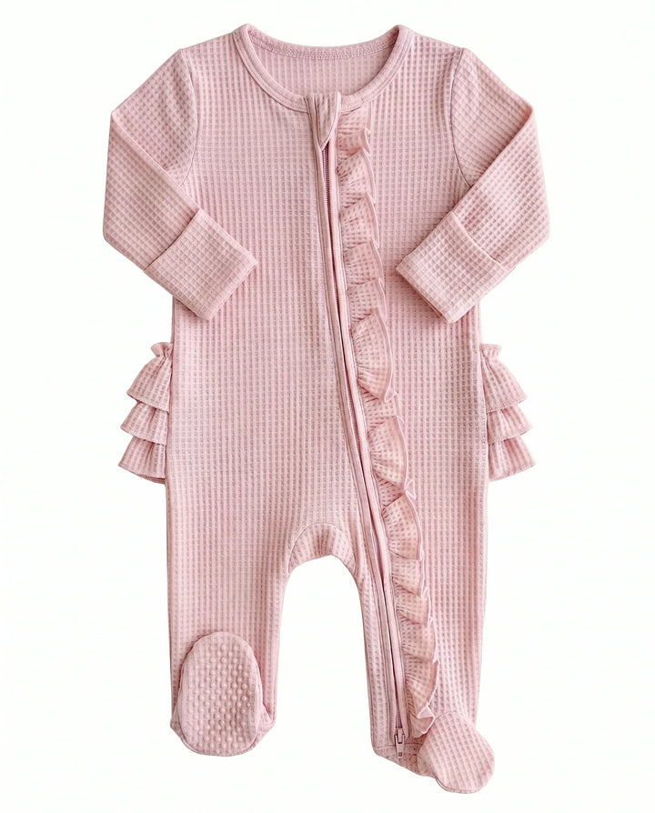 Waffle Zipper Ruffle Footie