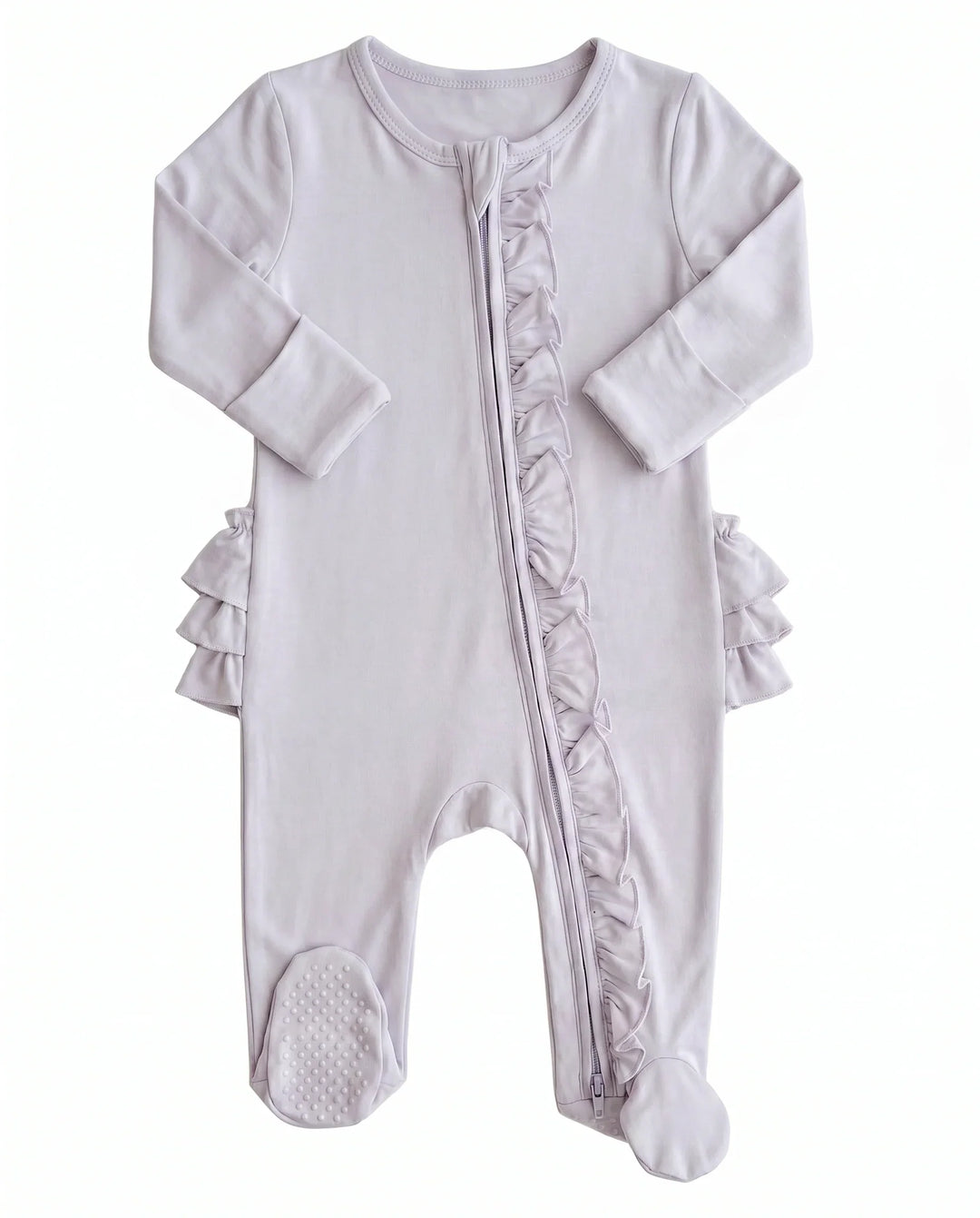 Solid Color Zipper Ruffle Footie