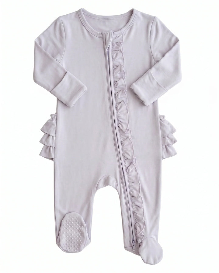 Solid Color Zipper Ruffle Footie