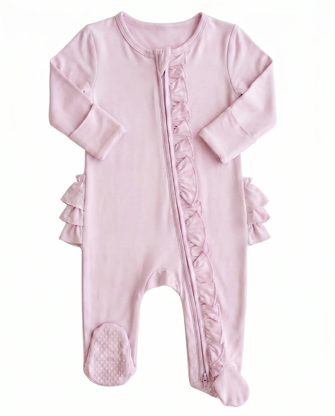 Solid Color Zipper Ruffle Footie