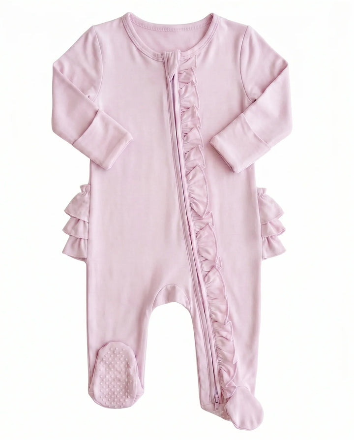Solid Color Zipper Ruffle Footie