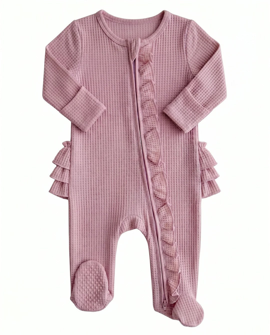 Waffle Zipper Ruffle Footie