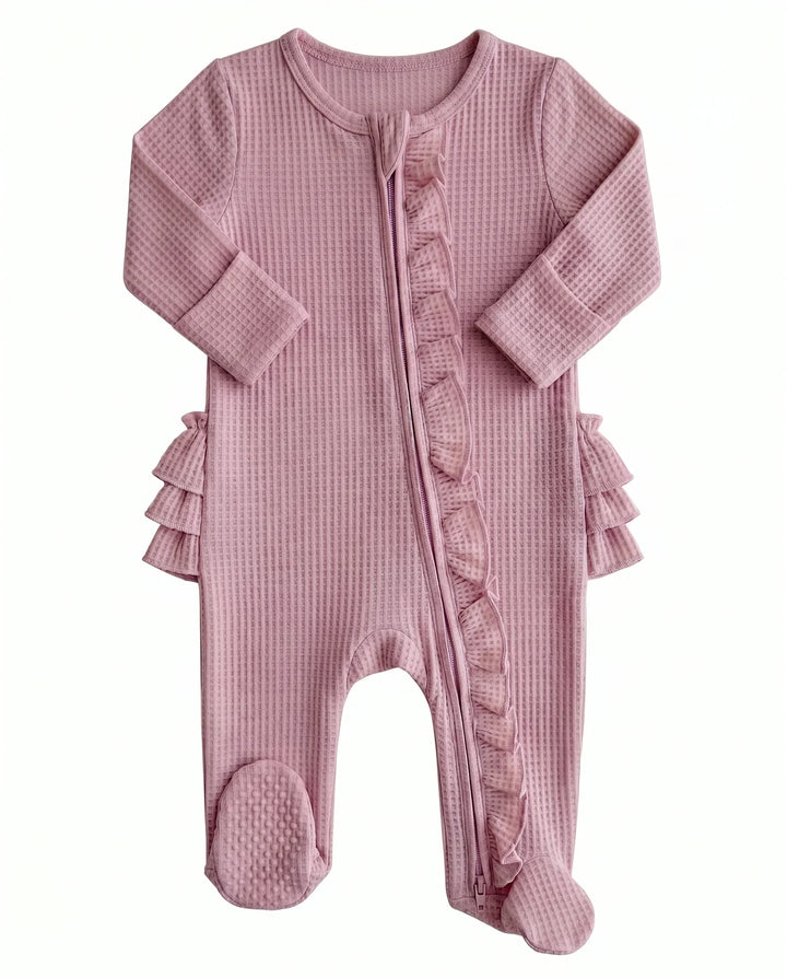 Waffle Zipper Ruffle Footie
