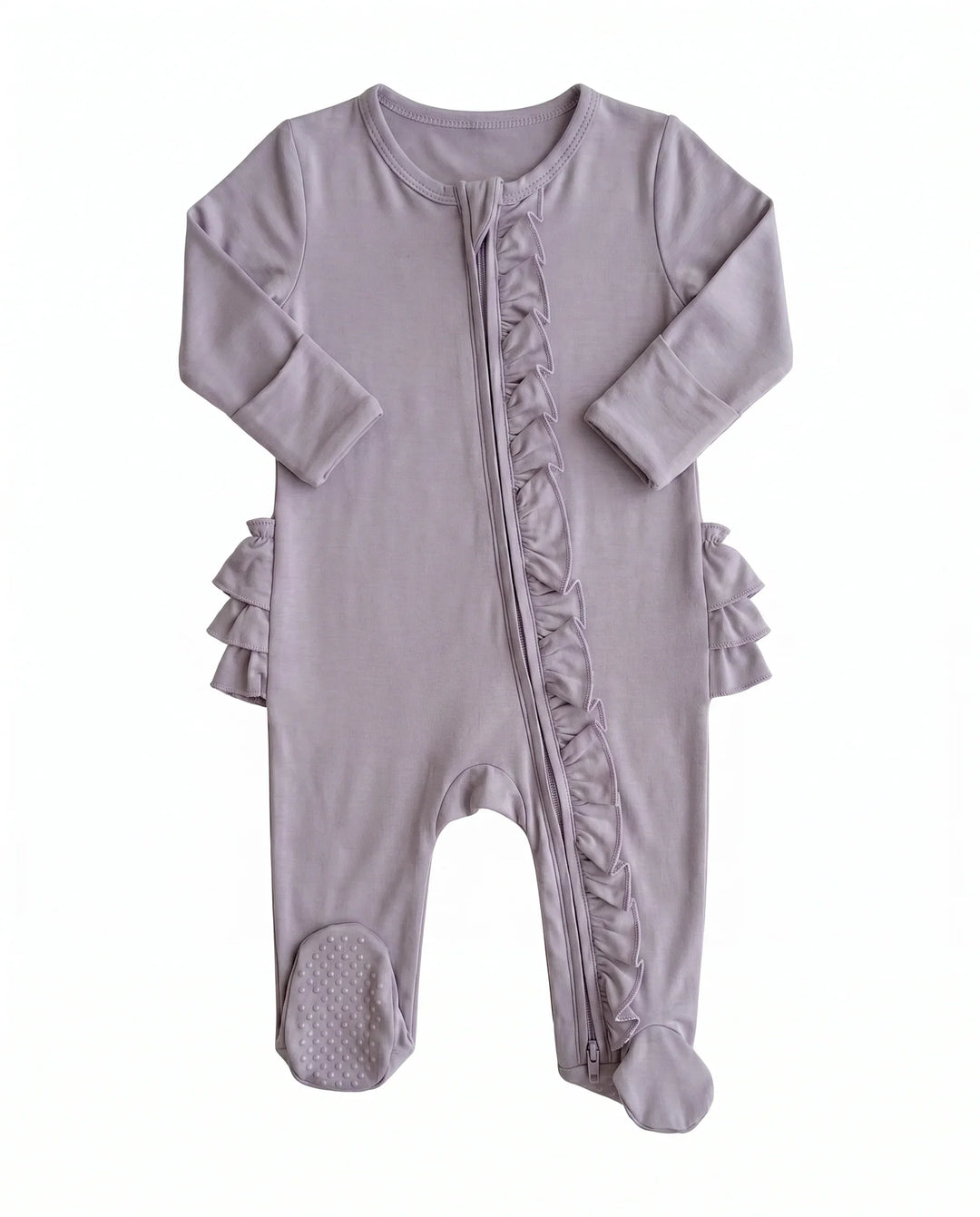 Solid Color Zipper Ruffle Footie