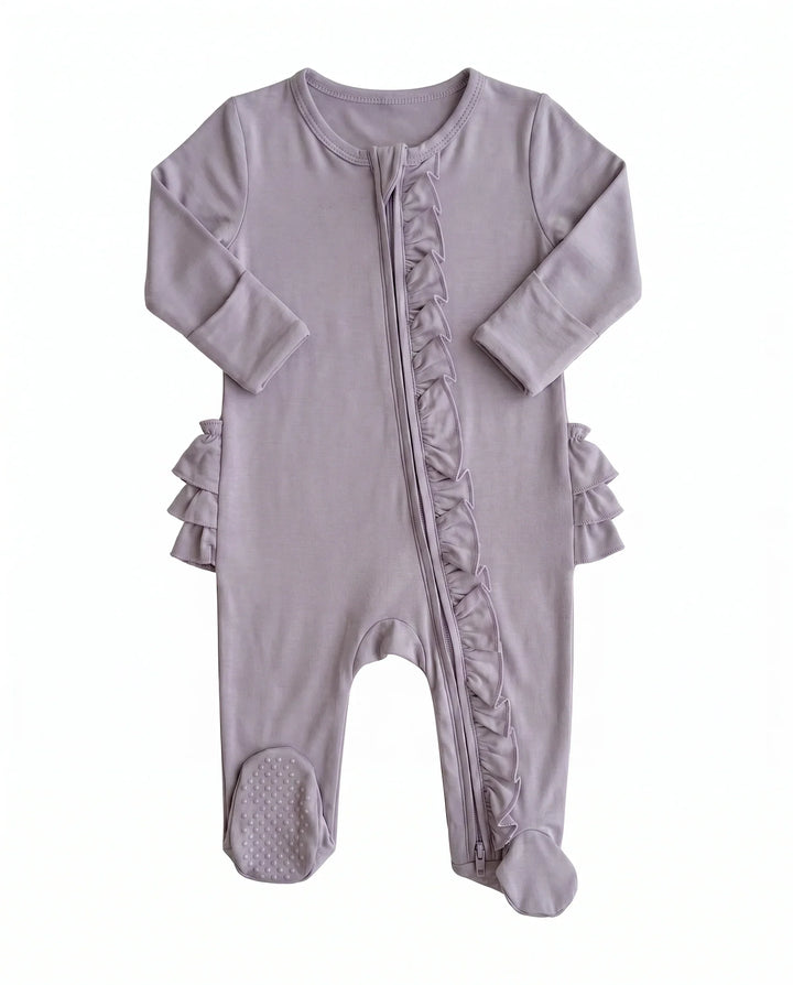 Solid Color Zipper Ruffle Footie