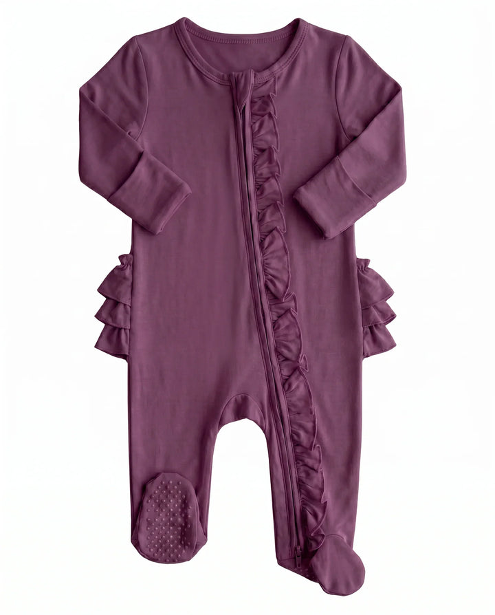 Solid Color Zipper Ruffle Footie
