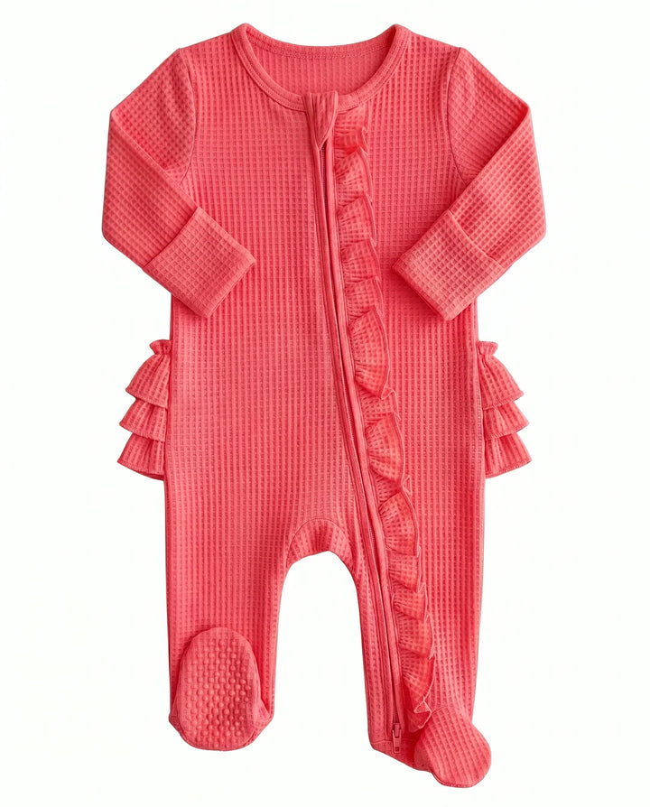 Waffle Zipper Ruffle Footie