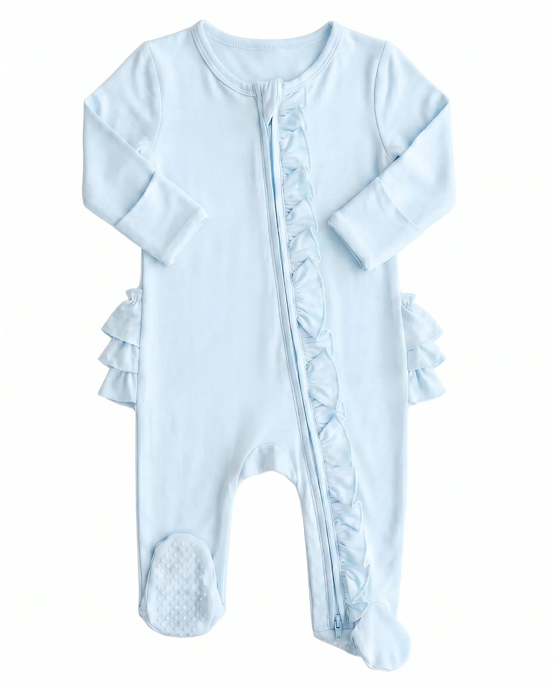 Solid Color Zipper Ruffle Footie