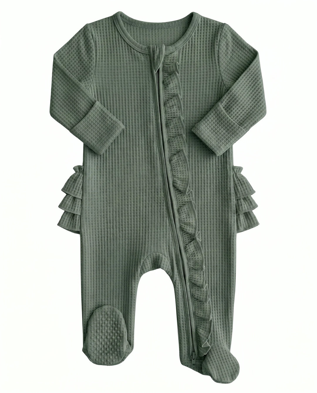 Waffle Zipper Ruffle Footie