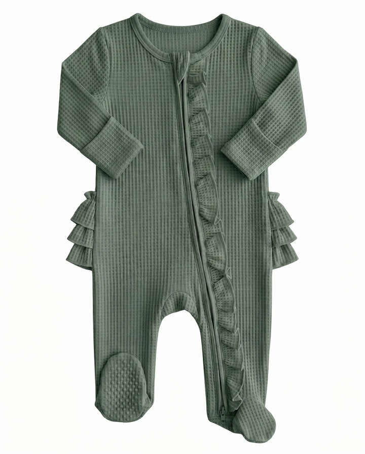 Waffle Zipper Ruffle Footie