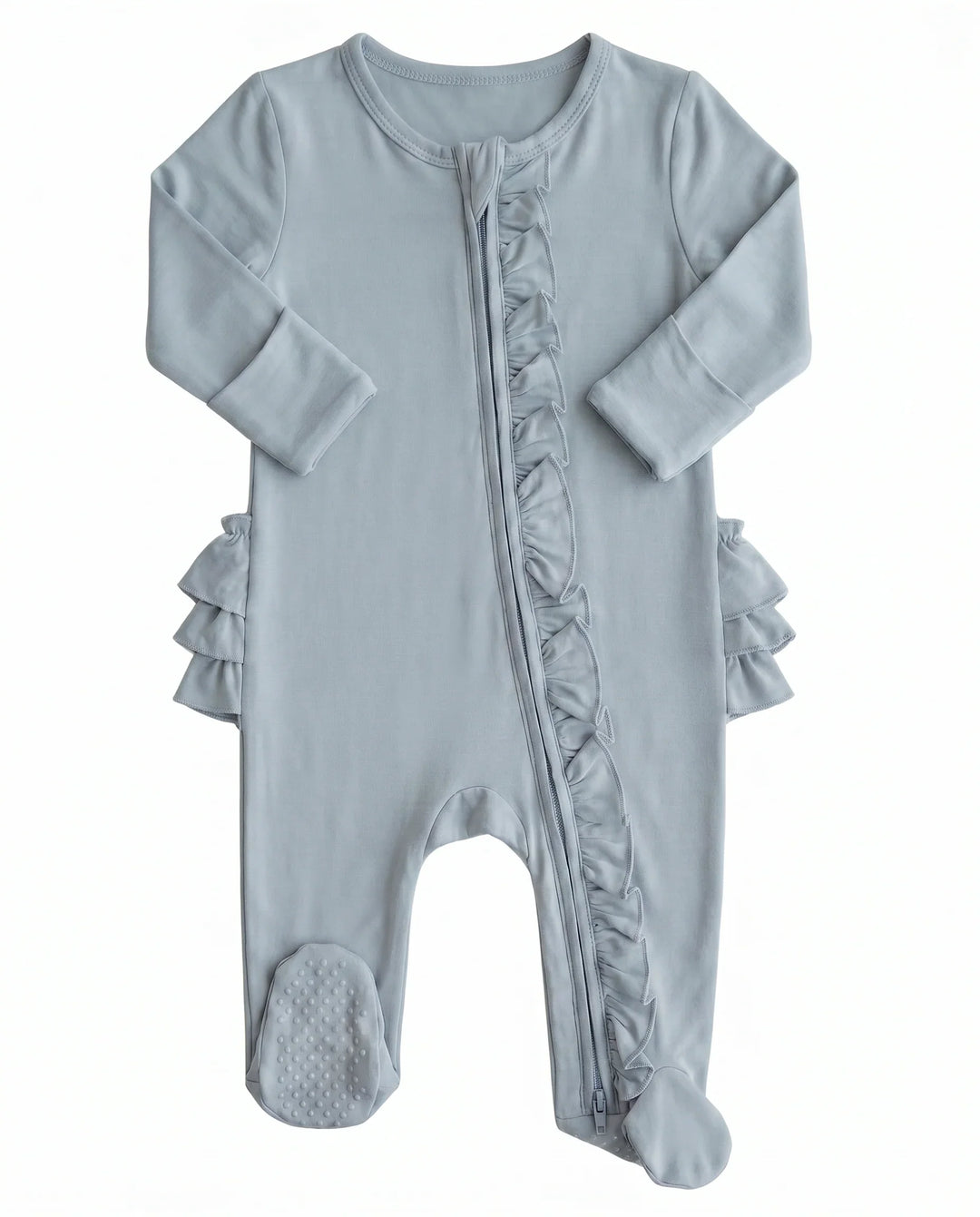 Solid Color Zipper Ruffle Footie
