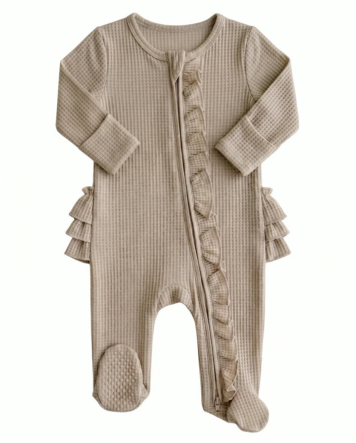 Waffle Zipper Ruffle Footie