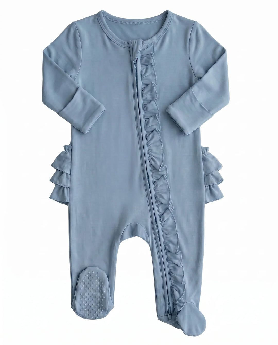 Solid Color Zipper Ruffle Footie