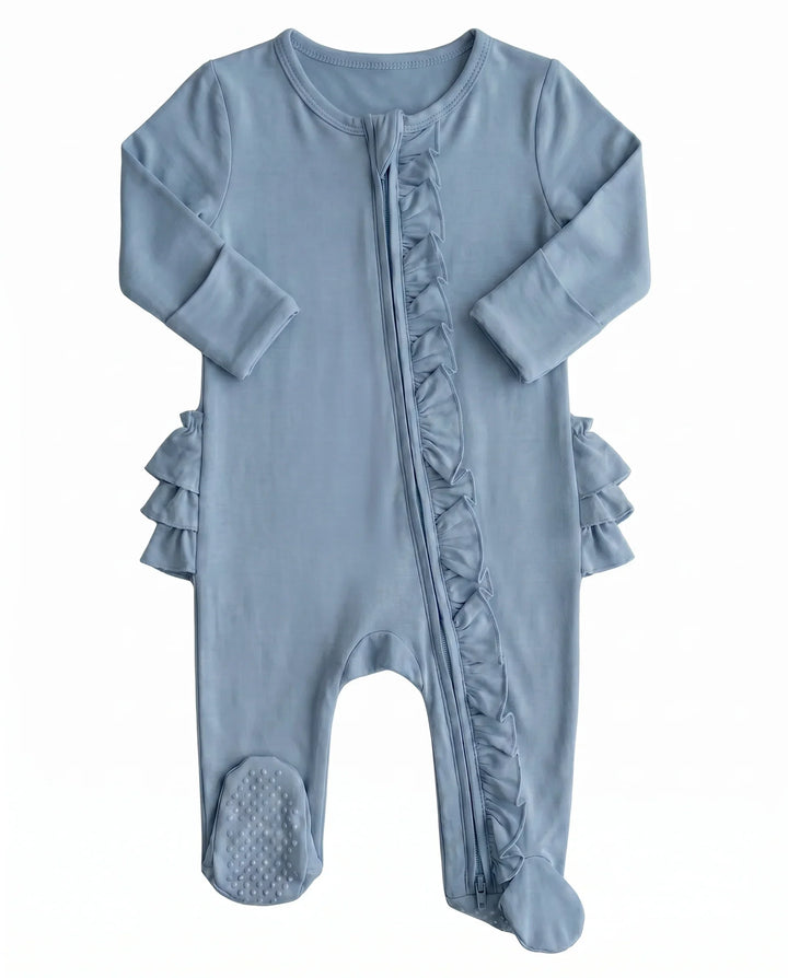 Solid Color Zipper Ruffle Footie