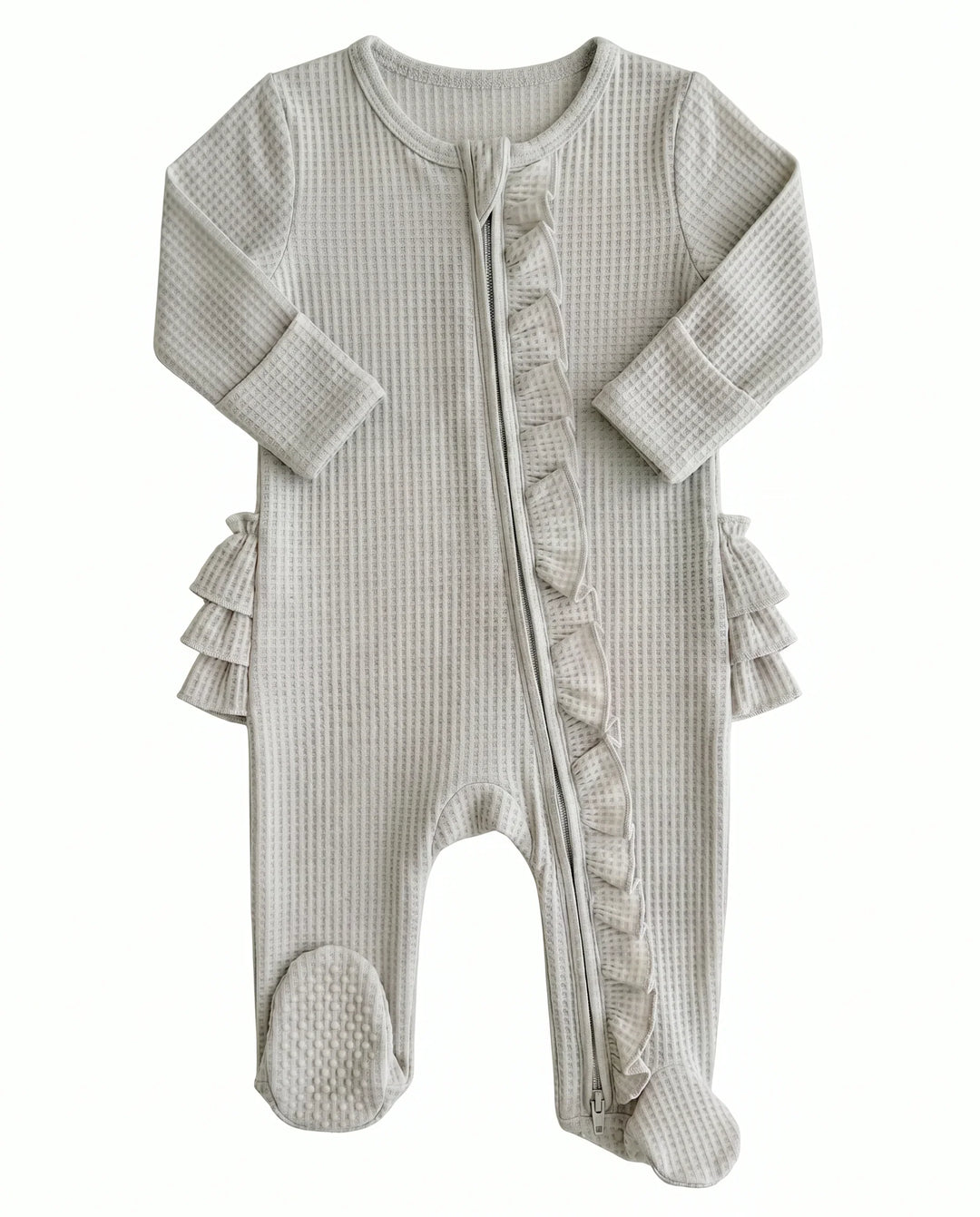 Waffle Zipper Ruffle Footie