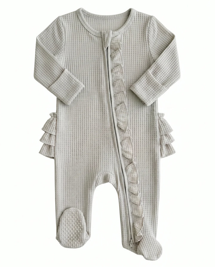Waffle Zipper Ruffle Footie