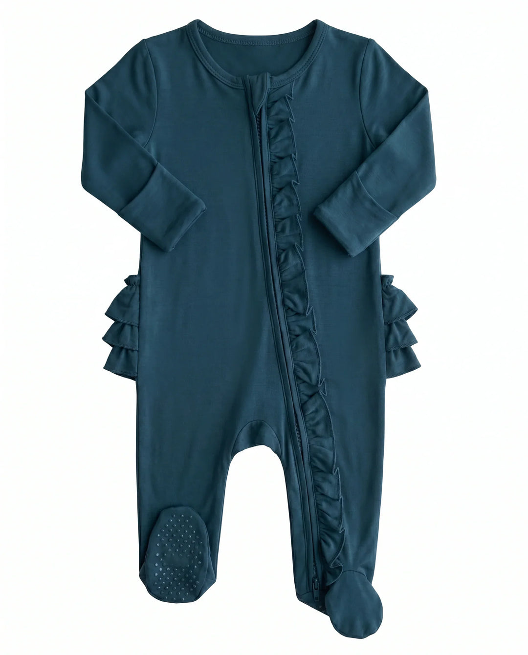 Solid Color Zipper Ruffle Footie