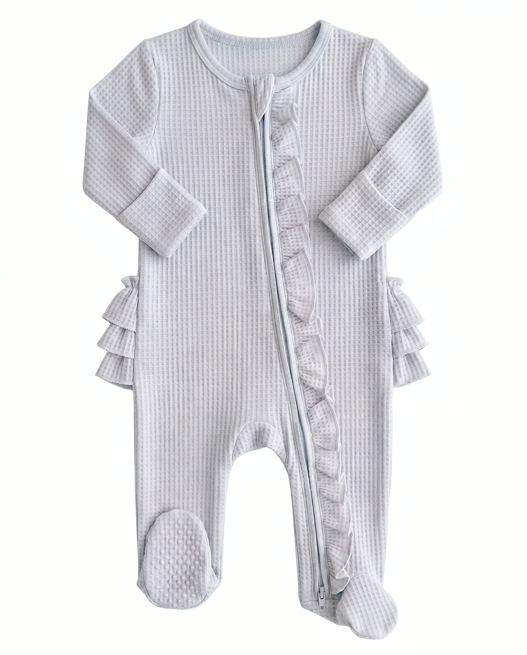 Waffle Zipper Ruffle Footie