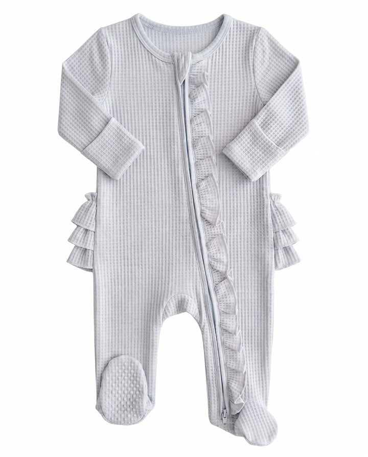 Waffle Zipper Ruffle Footie