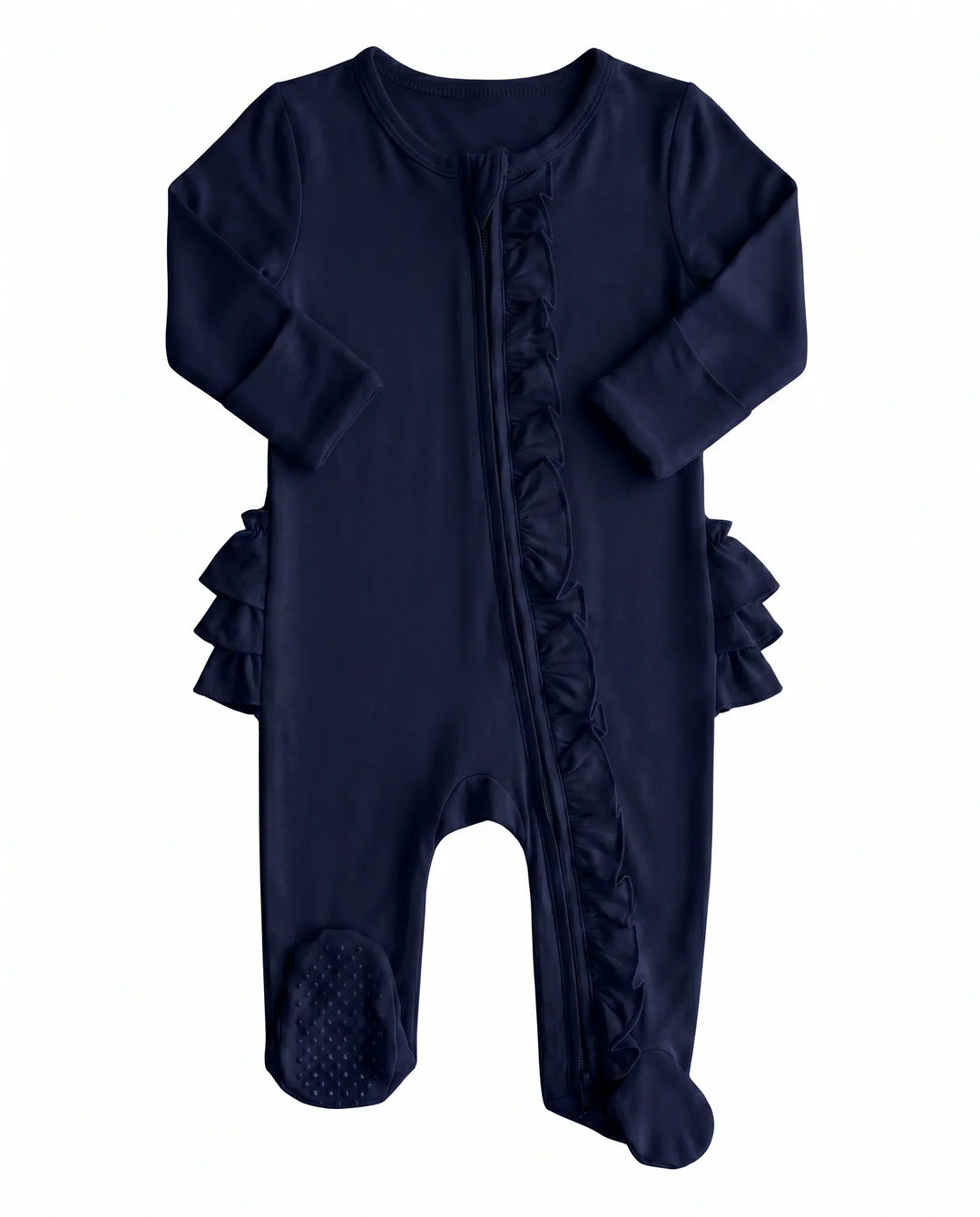 Solid Color Zipper Ruffle Footie