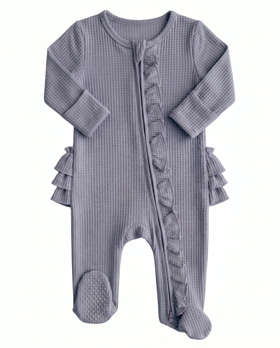 Waffle Zipper Ruffle Footie