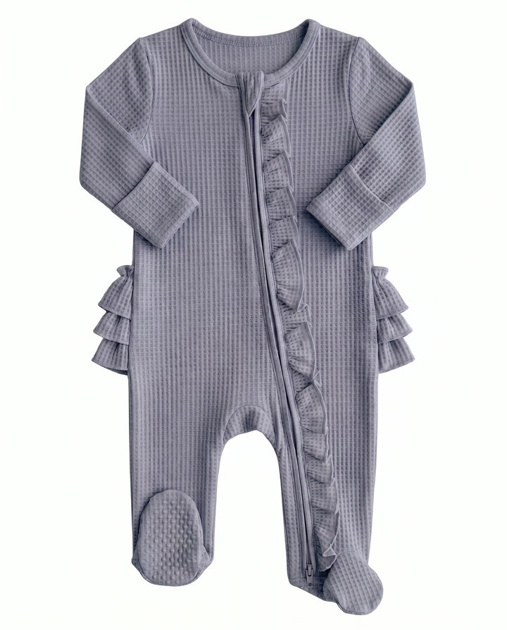 Waffle Zipper Ruffle Footie