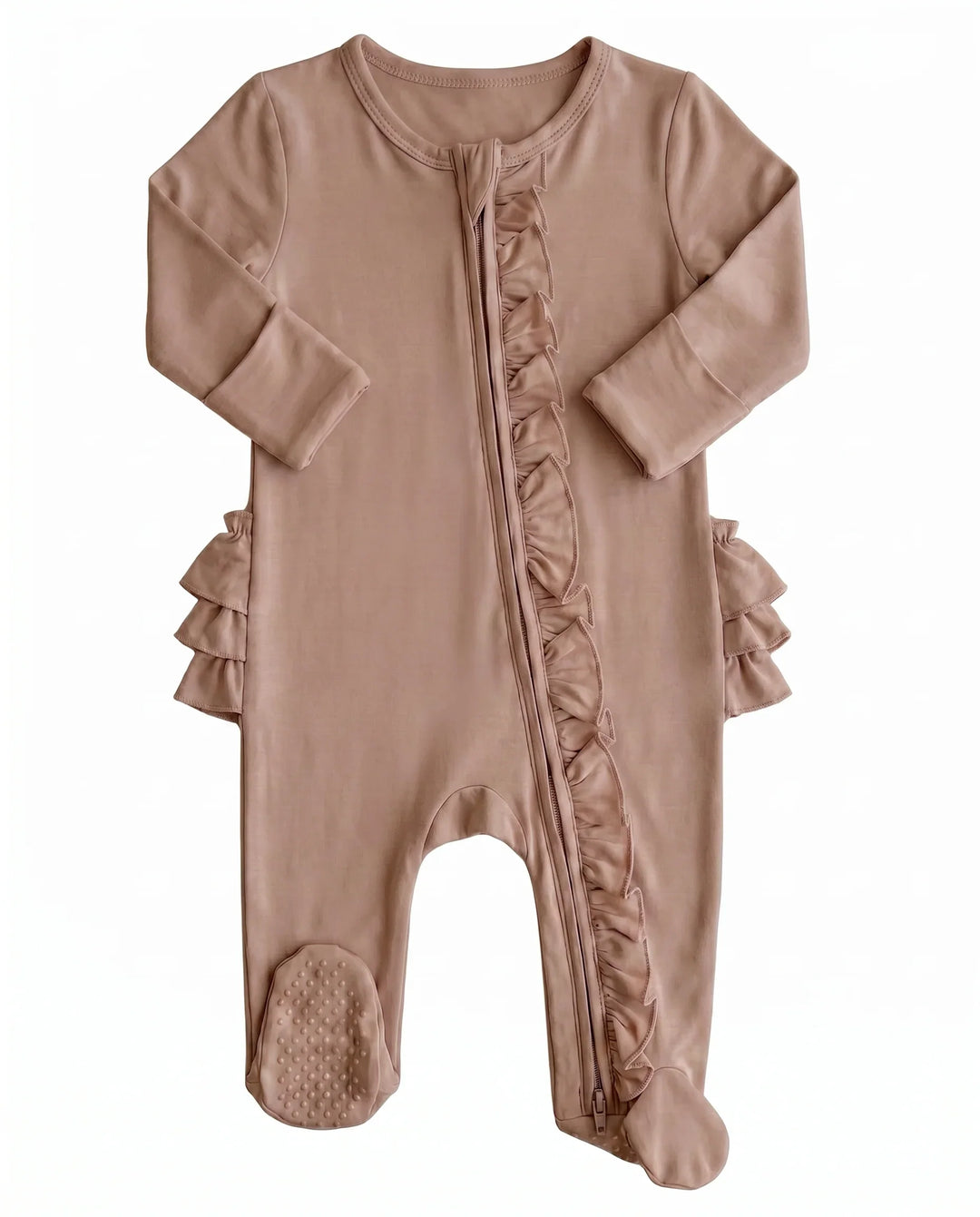 Solid Color Zipper Ruffle Footie