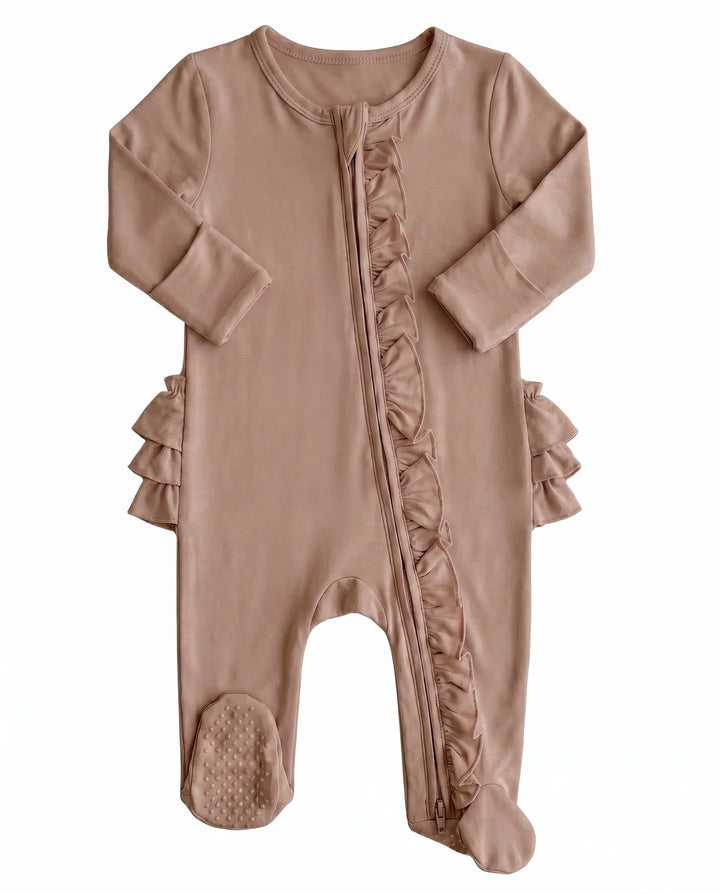 Solid Color Zipper Ruffle Footie