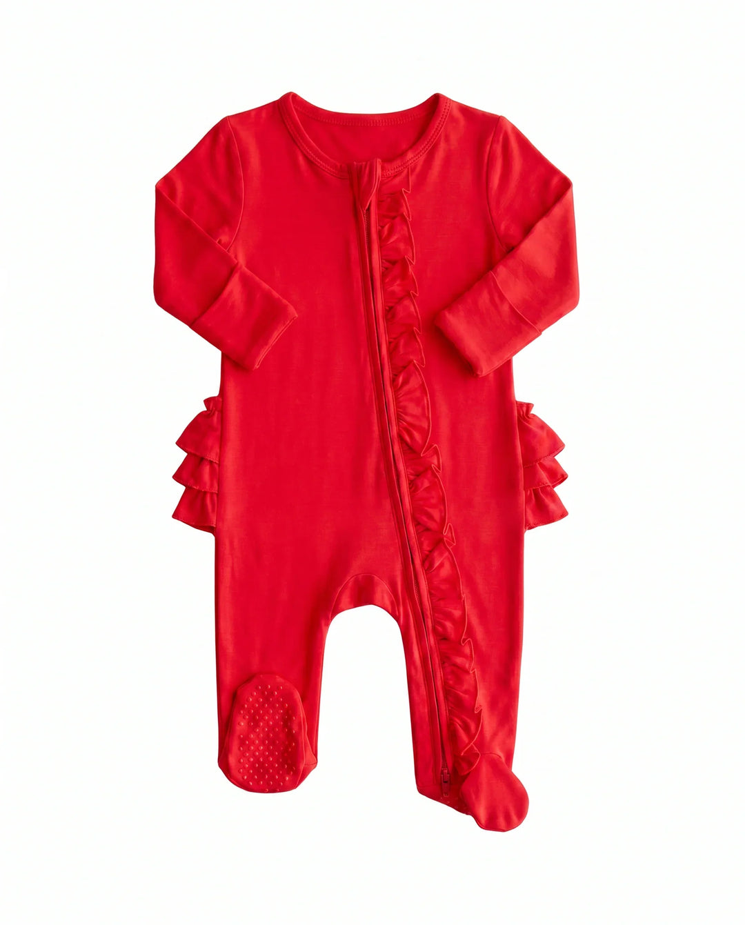 Solid Color Zipper Ruffle Footie