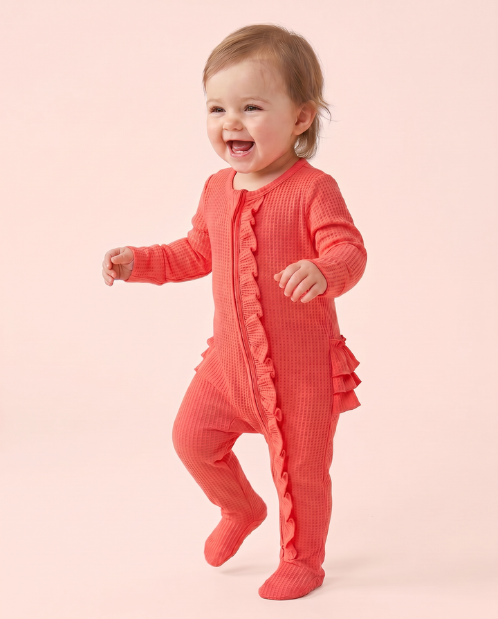 Waffle Zipper Ruffle Footie