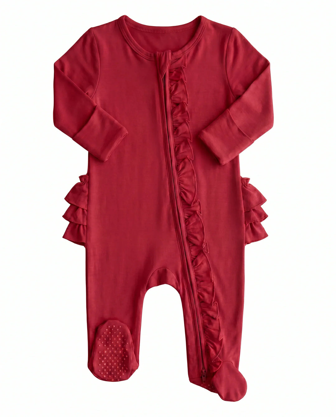 Solid Color Zipper Ruffle Footie