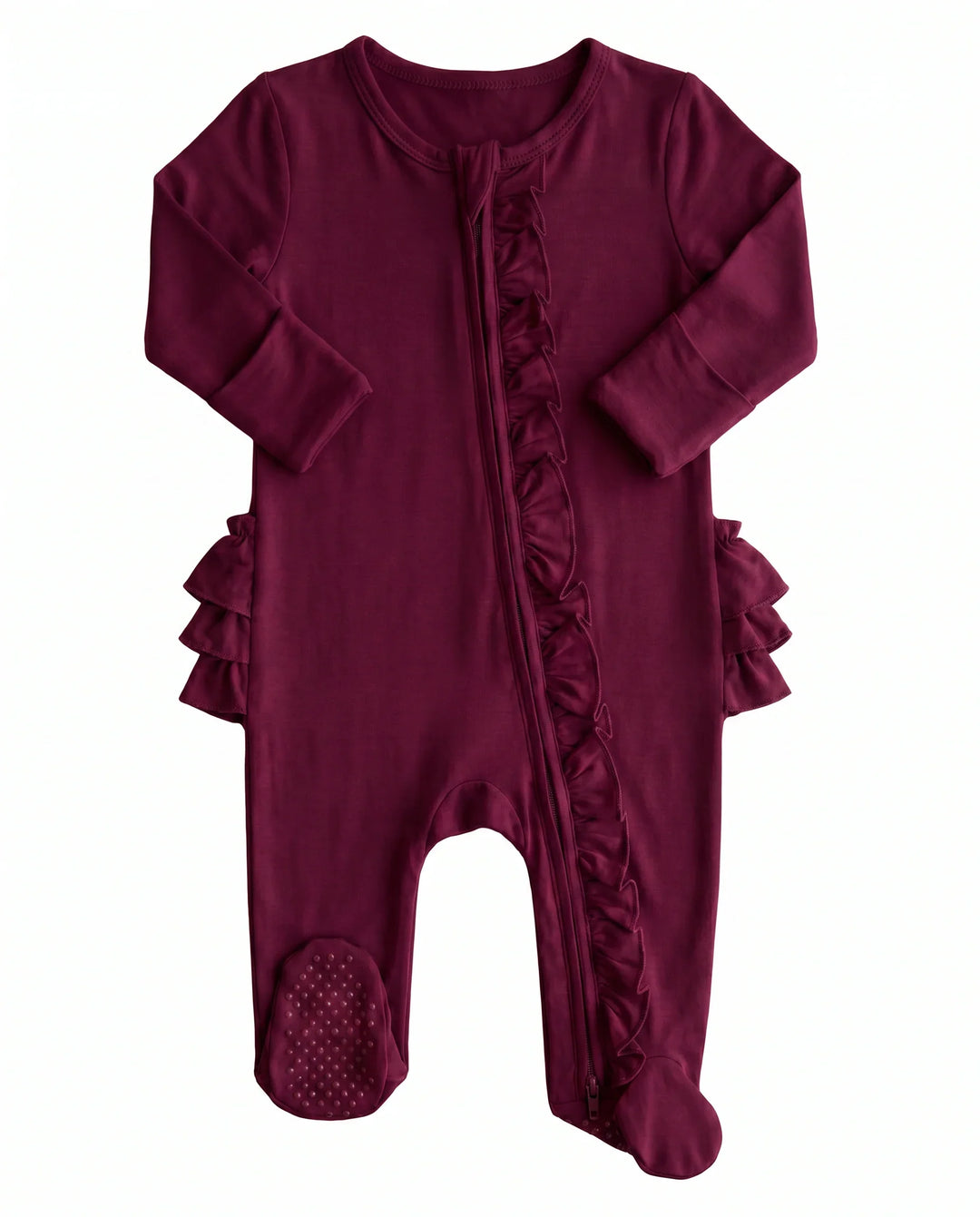 Solid Color Zipper Ruffle Footie
