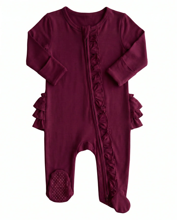 Solid Color Zipper Ruffle Footie