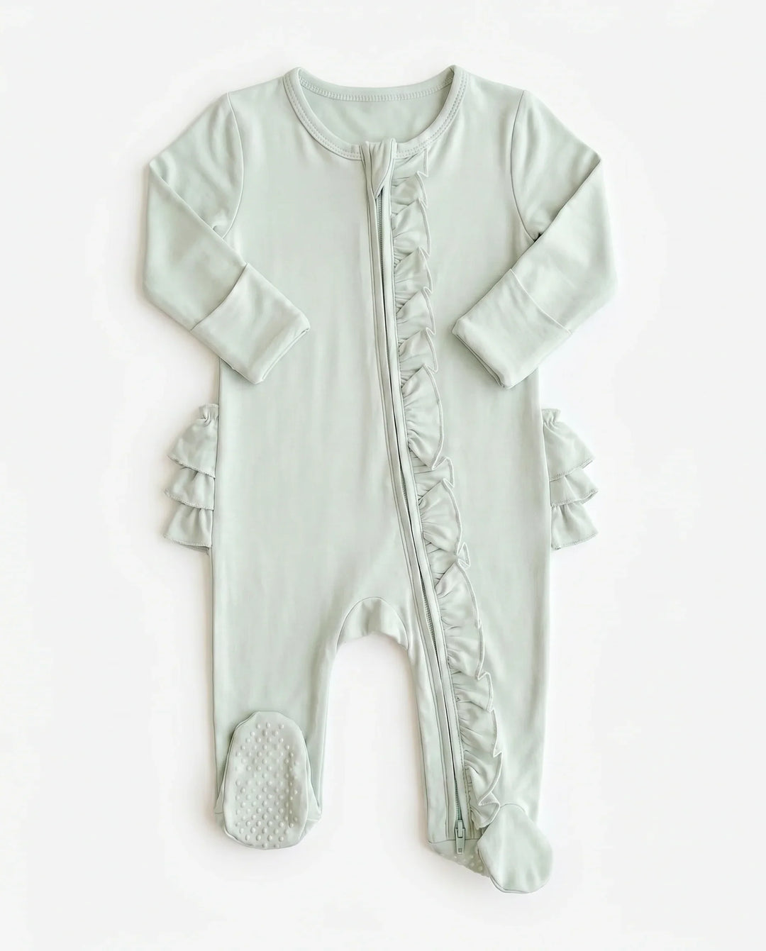 Solid Color Zipper Ruffle Footie