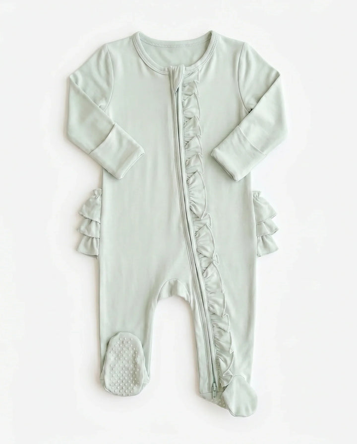 Solid Color Zipper Ruffle Footie