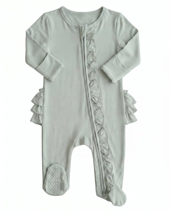 Solid Color Zipper Ruffle Footie