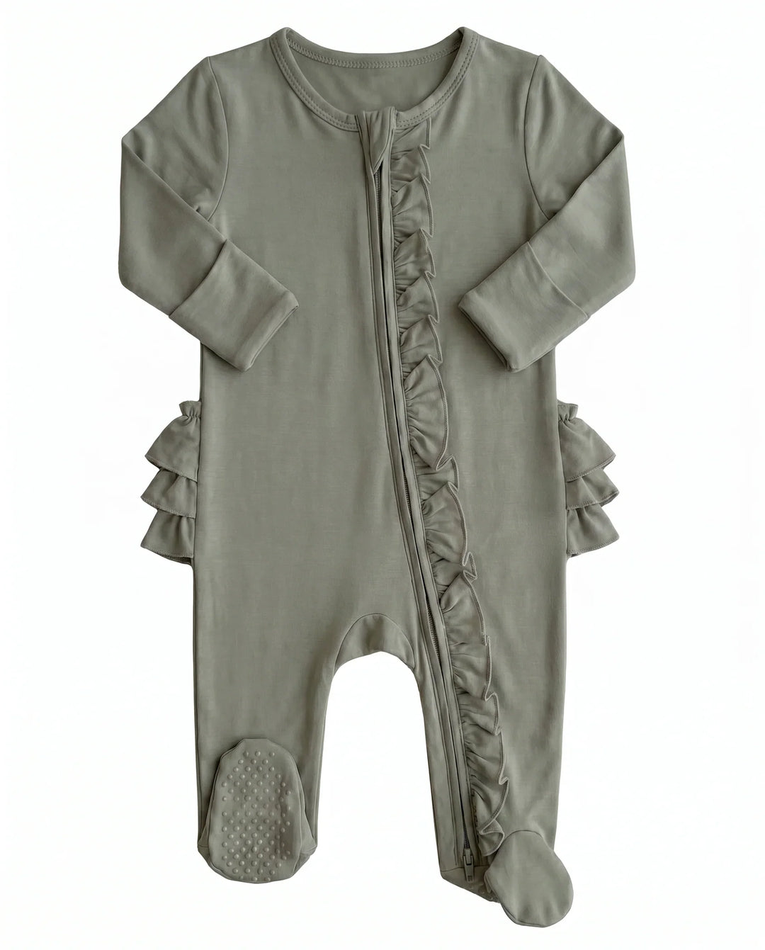 Solid Color Zipper Ruffle Footie