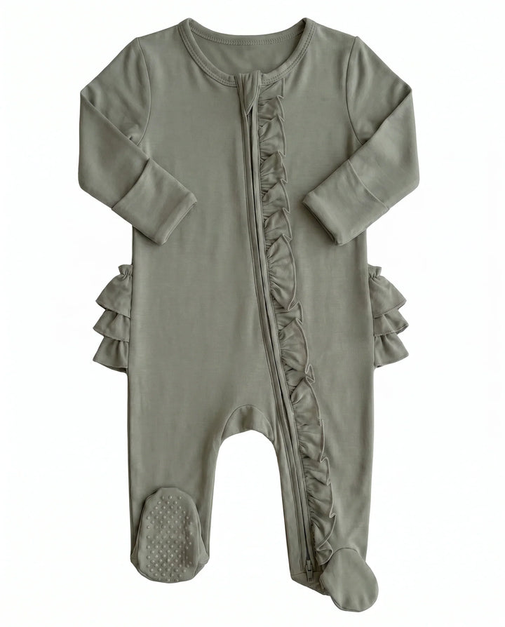 Solid Color Zipper Ruffle Footie