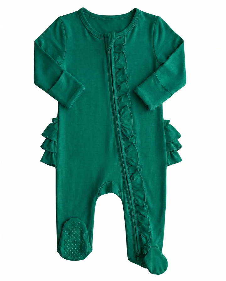 Solid Color Zipper Ruffle Footie