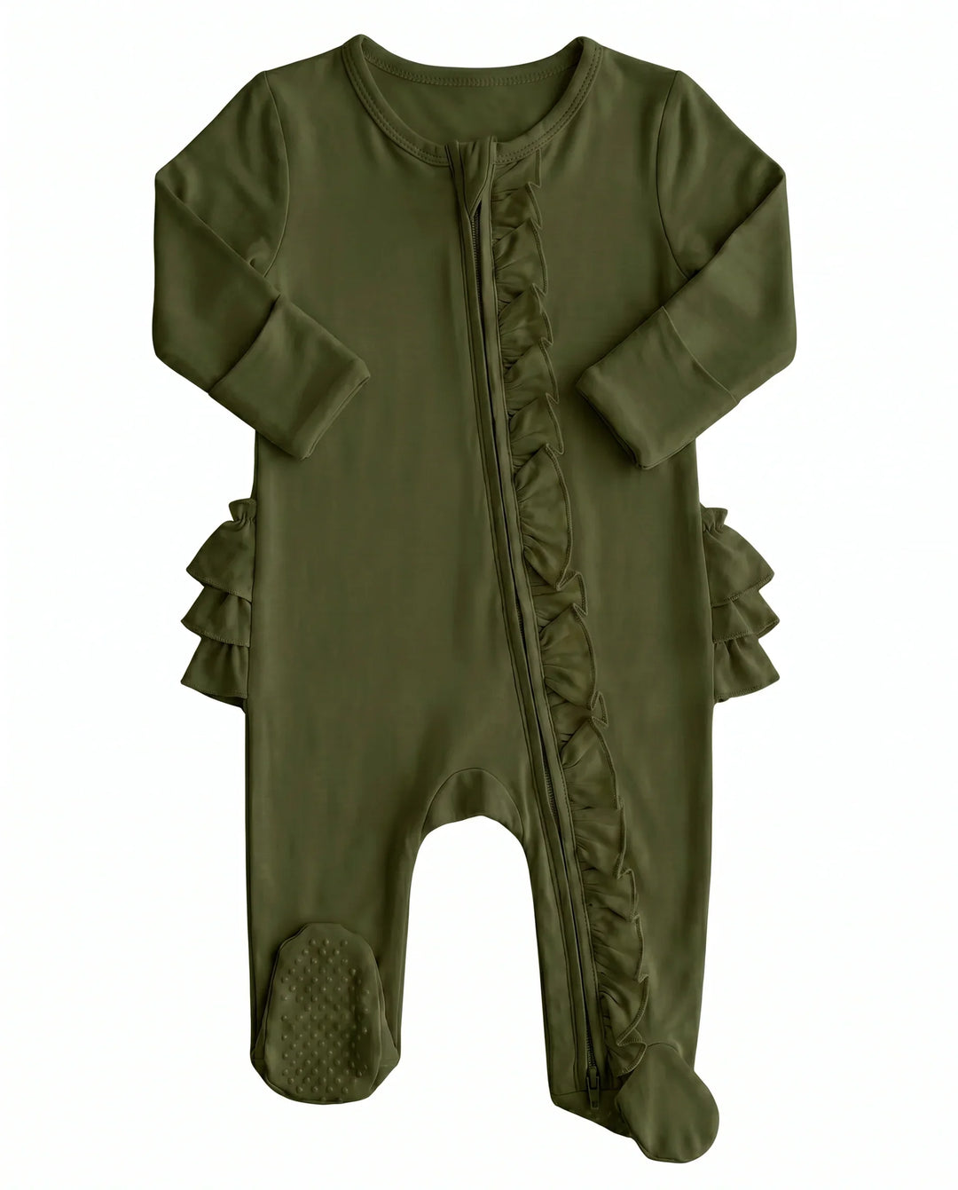Solid Color Zipper Ruffle Footie