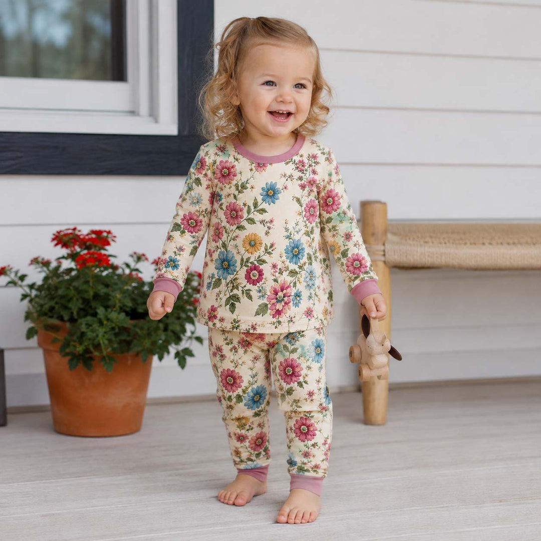 Charming Floral Meadow Bamboo Two Piece Long Sleeve Pajama Set