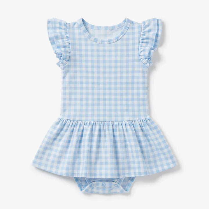 Gingham Bamboo Cap Sleeve Ruffle Dress